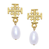 Jerusalem Cross Pearl Earring