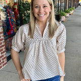 High Neck Top | Ivory Stripe