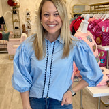 Blue Poplin Top