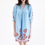 High Neck Dress | Blue Eyelet