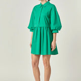 Green Puff Sleeve Shirt Dress