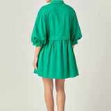 Green Puff Sleeve Shirt Dress